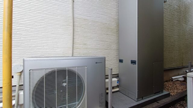 エコジョーズからノーリツ ハイブリッド給湯システム 140Lタイプ SH-GTC2410A-2 BL + HP2202 BL + RC-G057PEW-2へ交換の施工例【省エネ給湯事業】／相模原市南区磯部